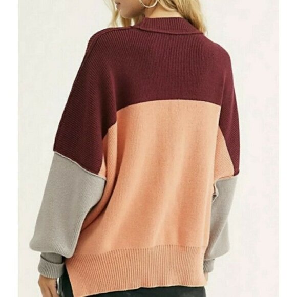 NWT Free People Easy Street Color Block Sweater Size Small Women  Peach Combo - Picture 7 of 9
